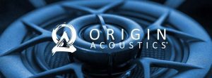 Origin Acoustics logo and speaker banner