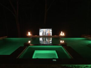 Outdoor Audio Visual with a TV by the poolside