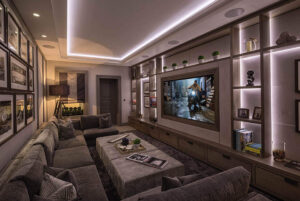 Luxury Home theater with high end audio and visual and a big screen