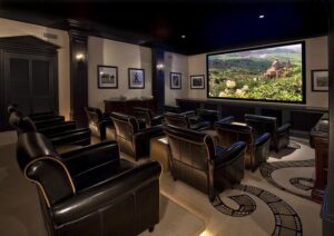 Luxury smart Home theater with high end audio and visual with a big screen